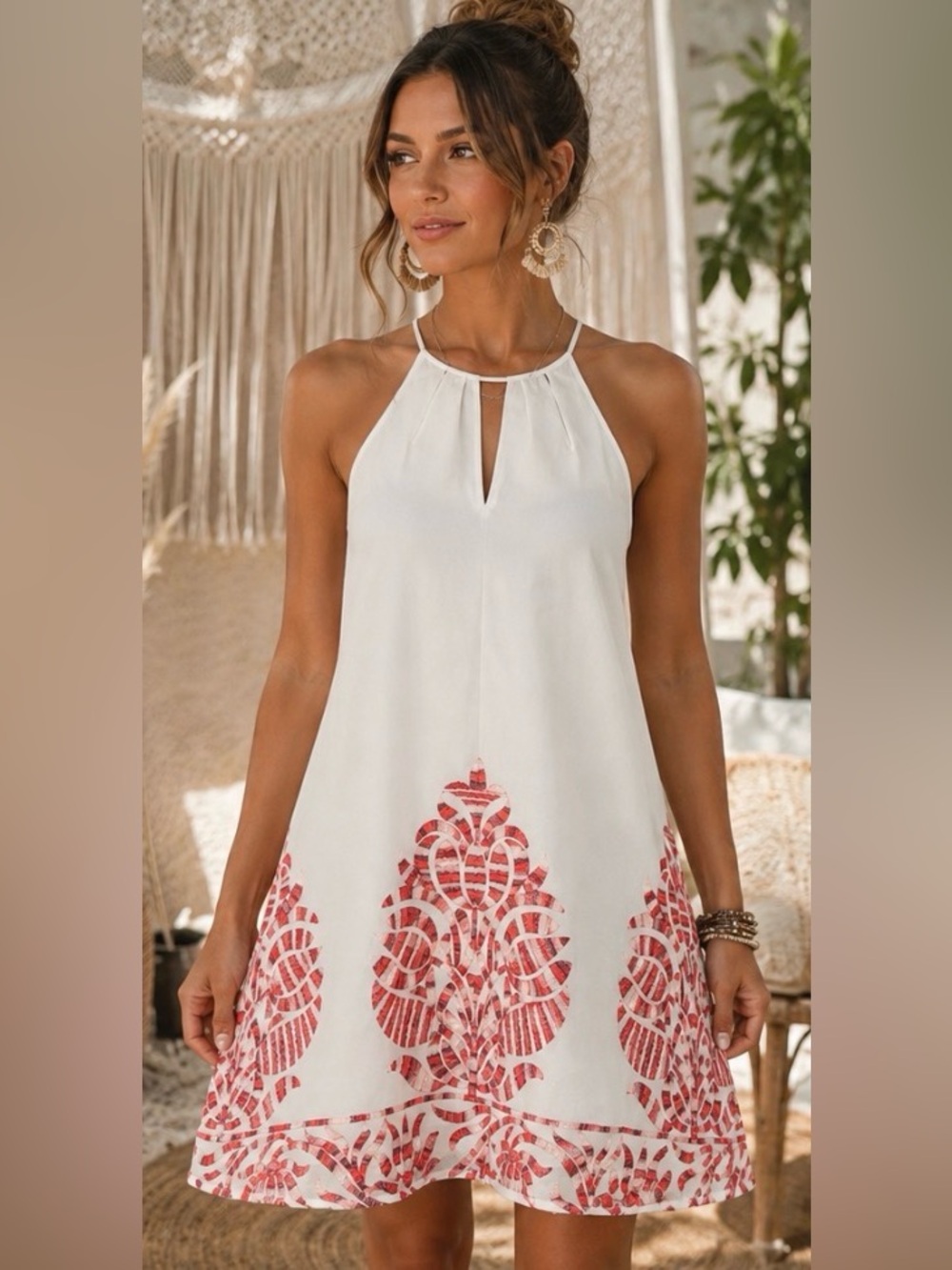 BCBGeneration M White Embroidered Halter Shift Dress Boho Resort Summer Festival